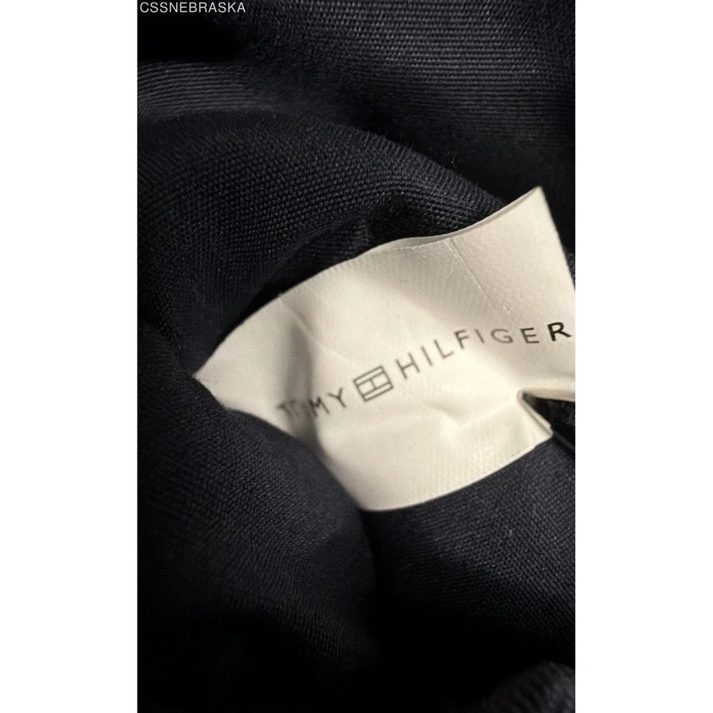 Tommy Hilfiger Black Canvas Signature Logo Backpack Striped Straps